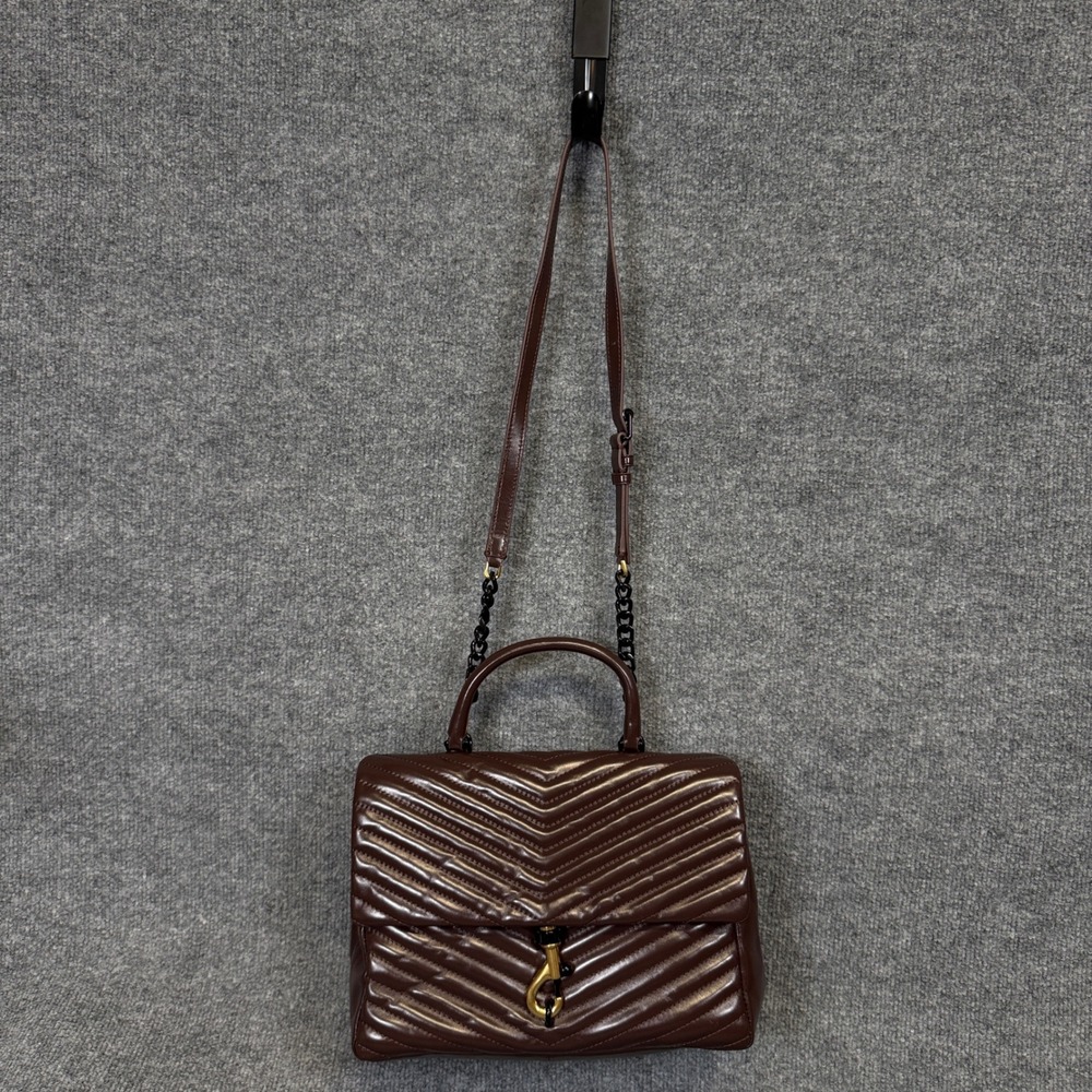 Rebecca Minkoff Purse Edie Brown Quilted Leather Handle Satchel Crossbody Bag